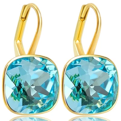 Goldene Ohrringe 925 Silber vergoldet Marken Kristallen Light Türkis NOBEL SC... - Bild 1 von 4