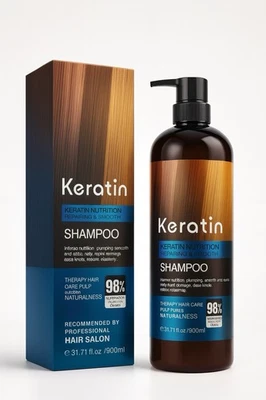 Champú enriquecido con queratina 900 ml - Tratamiento anti frizz sin sulfatos y parabenos Foto 1 de 3