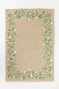 Beige Hand Tufted Area Rug Floral Leaf Border Soft Carpet Living Room Bedroom - Picture 1 of 4