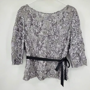 Camicia blusa Alex Evenings grigia rosetta 3D floreale paillettes impreziosita top XL - Foto 1 di 7