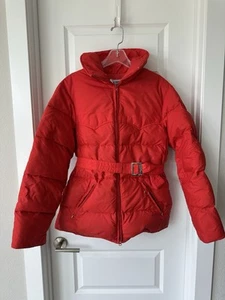 EMS Eastern Mountain Sports Red Quilted Goose Puffer Down Jacket Coat Womens L - Picture 1 of 17