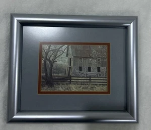 Vintage David Wright Kunst 9,5x7,5 Kunstdruck Passepartout gerahmt Bauernhof Winter - Bild 1 von 11