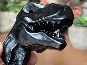 2.6'' Natural Obsidian Dinosaur head hand Carved Crystal Healing decor Gift 1PC - Picture 1 of 10