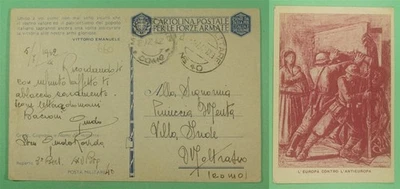 DR WHO 1942 ITALIA POSTA MILITARE 40 LIBRE FRANCO SEGUNDA GUERRA MUNDIAL POSTAL PATRIÓTICA R12239 Foto 1 de 3