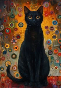 Gustav Klimt Black Cat Abstract Wall Art Poster Print Picture A3 A4 A5 - Picture 1 of 6