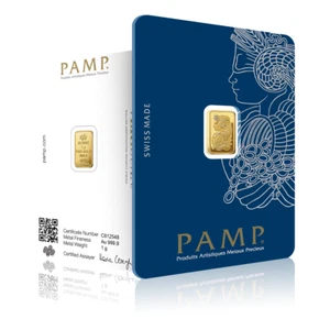 1g Pure Gold Bar Swiss Gold PAMP Lady Fortuna Minted (Investment) - Picture 1 of 2