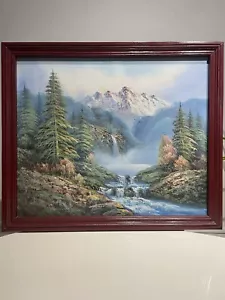 Gorgeous K.WHITE Signed Mountain Overlooking Waterfall Oil Painting - Picture 1 of 11