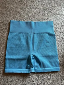 Women Yoga Shorts Blue Lifting Workout Short Seamless High Waist Gym Short Sz XS - Picture 1 of 4