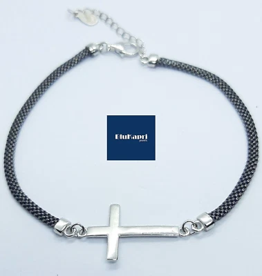 Bracciale maglia in argento 925  con croce. bracciale uomo con croce - Immagine 1 di 4
