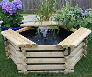 NORLOG 50 GALLON RAISED GARDEN POND WITH LINER - PUMP DECK POND - Foto 1 di 3