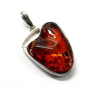 925 Solid Sterling Silver Real Cognac Baltic Amber Designer Pendant 2 in 12 g - Picture 1 of 3