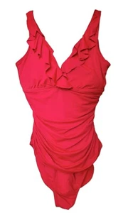 Ralph Lauren Underwire Ruffle V Neck One Piece Swimsuit RED Size 6 - Picture 1 of 5