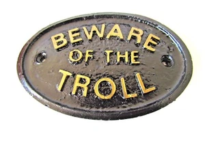 BEWARE OF THE TROLL CAVE DWELLER HOUSE DOOR PLAQUE WALL OR GARDEN SIGN NEW - Picture 1 of 1