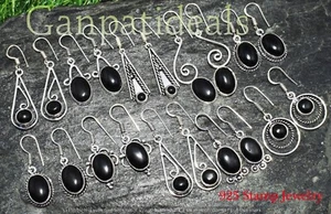 Black Onyx Gemstone Earring Wholesale Lot 925 Sterling Silver Plated Earrings - Picture 1 of 7