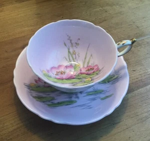 Paragon Teacup & Saucer Pink Water Lily Pad Pond Flower Double Warrant - Picture 1 of 9