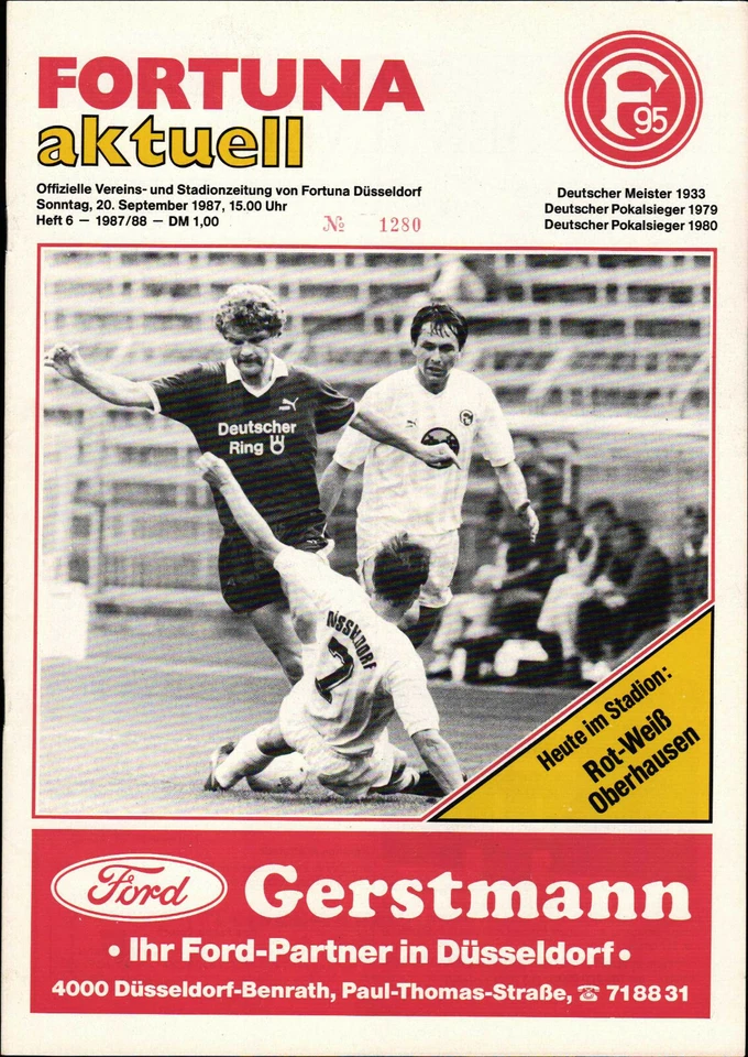 II. BL 87/88 Fortuna Düsseldorf - Rot-Weiß Oberhausen, 20.09.1987, Sepp Weikl - Bild 1 von 1
