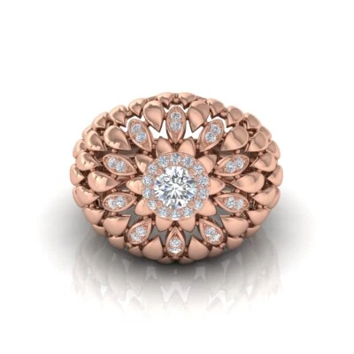 Lab Grown Diamond Dome Ring 0.87 Ct Round Cut 14k Rose Gold Anniversary Gift - Image 1 of 4