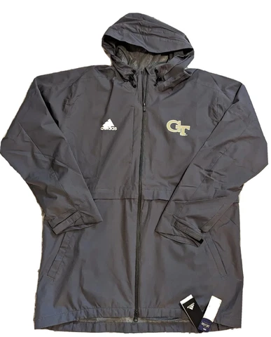 new ADIDAS GEORGIA TECH YELLOW Jacket Rain Windbreaker Hood Gray Vent Men L #485 Cover