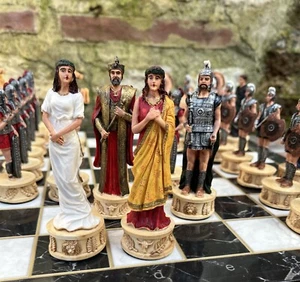 Troy Spartans Chess Set – XL Hand-Carved Board & Painted Resin Figures, Gift - Picture 1 of 12