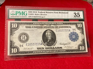 SCARCE $10 1914 FEDERAL NOTE RICHMOND PMG 35 CHOICE VERY FINE - Picture 1 of 2