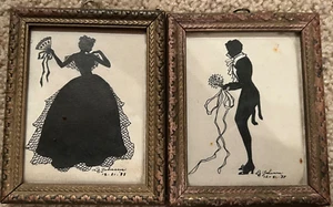 Vintage viktorianischer Stil Silhouette Wandkunst Rechteck Holzrahmen x 2 - Bild 1 von 7
