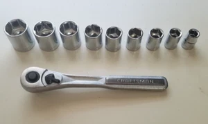 NOS Vintage Craftsman SAE 3/8 Dr. 6pt Socket Set Raised Panel Ratchet 3/8 to 7/8 - Picture 1 of 4