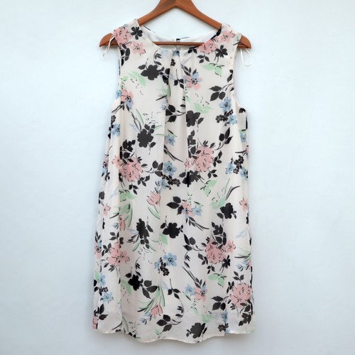 OFF WHITE Abito estivo tubino panna bianco sporco floreale float UK 16 completamente foderato nuovo senza etichette