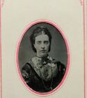 C.1880s Tintype Beautiful Woman W Beaded Necklace & Ornate Hair CDV Sleeve T40