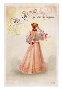 c.1895 Redfern Fibra Gamuza Tarjeta Comercial Paquín Faldas Vestido Forro Dama Abanico De Colección - Imagen 1 de 2