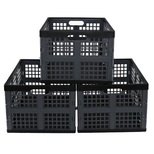 Kekow 42L Collapsible Crates for Storage, Foldable Plastic Baskets, 3-Pack Black - Picture 1 of 10