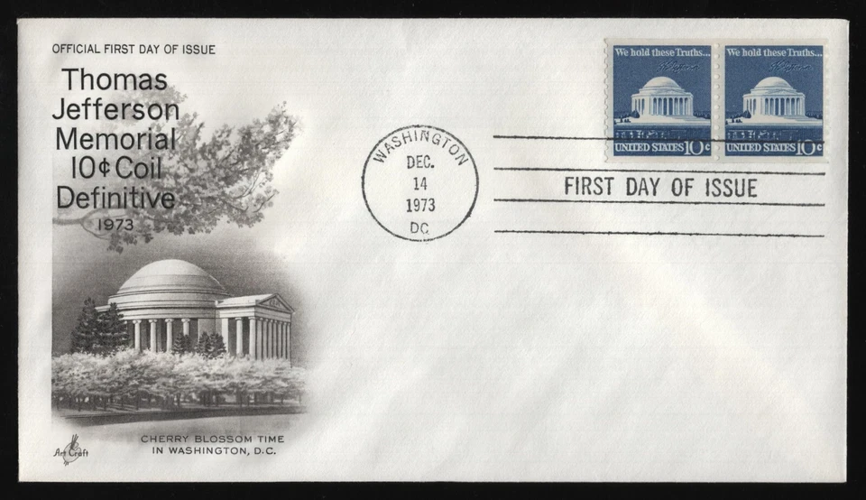 #1520 10c Jefferson Mem-Pair, Art Craft-Hand Cancel FDC **ANY 5=FREE SHIPPING** - Image 1 of 1