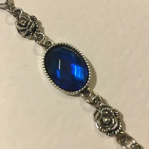 PULSERA ROSA ESTILO VICTORIANO AZUL PROFUNDO CRISTAL ACRÍLICO PLATEADO OSCURO RS - Imagen 1 de 3