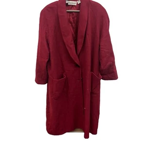 Vintage Anne Klein II Wool Burgundy Long Winter Coat Women’s Size Large - Picture 1 of 22