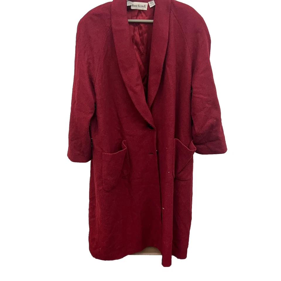 Abrigo largo de invierno vintage de lana borgoña Anne Klein II para mujer talla grande Foto 1 de 4