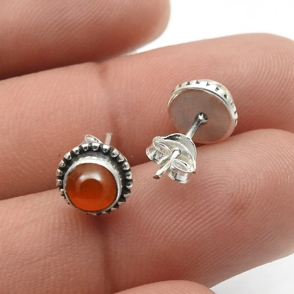 Natural Carnelian Stone 925 Silver Stunning Stud Earrings Christmas Gift Jewelry - Image 1 of 4