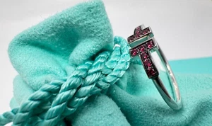 NEW Tiffany & Co. Tiffany T Wire Ruby Ring Size 8.5 18k White Gold Italy - Picture 1 of 12