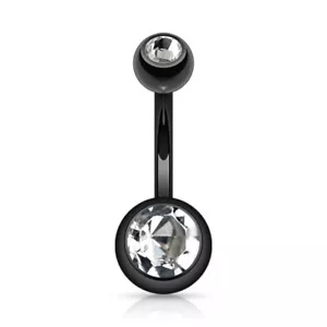 (2pc) Belly Ring Press Fit Double CZ Titanium Anodized 14g, 5/8mm balls,  - Picture 1 of 3