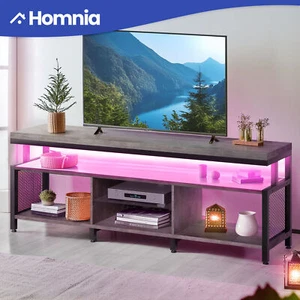 LED TV Stand Console for 32 to 70 In TVs with Mesh Open Shelves Power Outlets - Picture 1 of 11