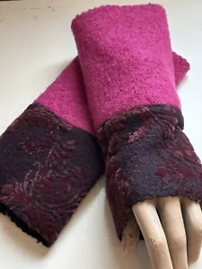 Handstulpen Stulpen Merino Wollwalk pink 20,5 cm Musterwalk Bordeaux weinrot - Bild 1 von 11