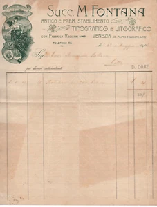 crv 237 Fattura 1903 M. Fontana Venezia - Stabilimento tipografico e litografico - Bild 1 von 1