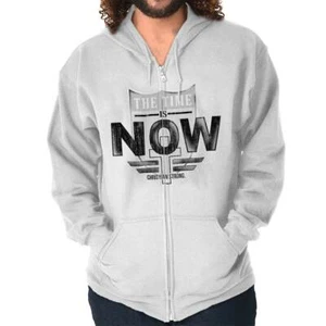 Christian Strong Faith The Time Is Now Cross Sweatshirt Zip Up Hoodie Men Women - Picture 1 of 9