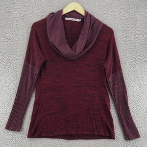 Michael Stars Sweater Women OS Heather Red Cowl Neck Pullover Stretch Mixed Knit - Picture 1 of 10