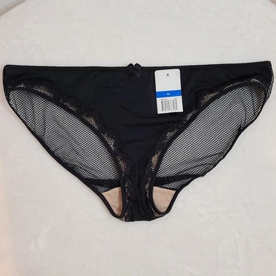 Calcinha de biquíni B.tempt'd sexy transparente rede cintura baixa tamanho XL preta - Imagem 1 de 4