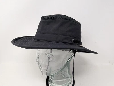 Tilley Endurables Hat Safari Fitted Mens 7 1/8 Black Airflo Sun Mesh Chin Strap - Image 1 of 4