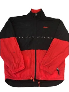 Vintage Nike Air Red Black Fleece Lined Track Jacket XL Swoosh Windbreaker - Picture 1 of 10
