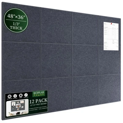 Large Cork Bulletin Board for Wall 48"x36" 12 Pack Felt Tiles with 80 Pushpins - Image 1 of 4