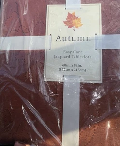 Autumn Leaves Fabric Jacquard Damask Thanksgiving Tablecloth RUST 60 x 84" Fall - Picture 1 of 5