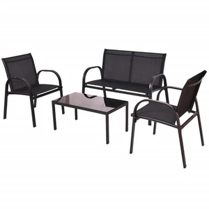 Loungeset Set aus Metall Schwarz Gartenmöbel Sitzgruppe Garten Terrasse Balkon - Bild 1 von 1