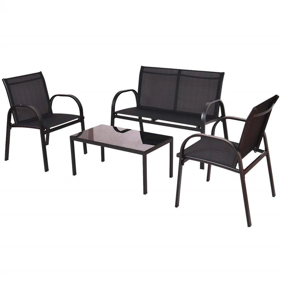Loungeset Set aus Metall Schwarz Gartenmöbel Sitzgruppe Garten Terrasse Balkon - Bild 1 von 1