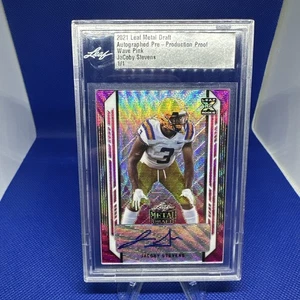 2021 Leaf Metal Draft Football JaCoby Stevens Autograph Pink Wave 1/1 - Picture 1 of 3